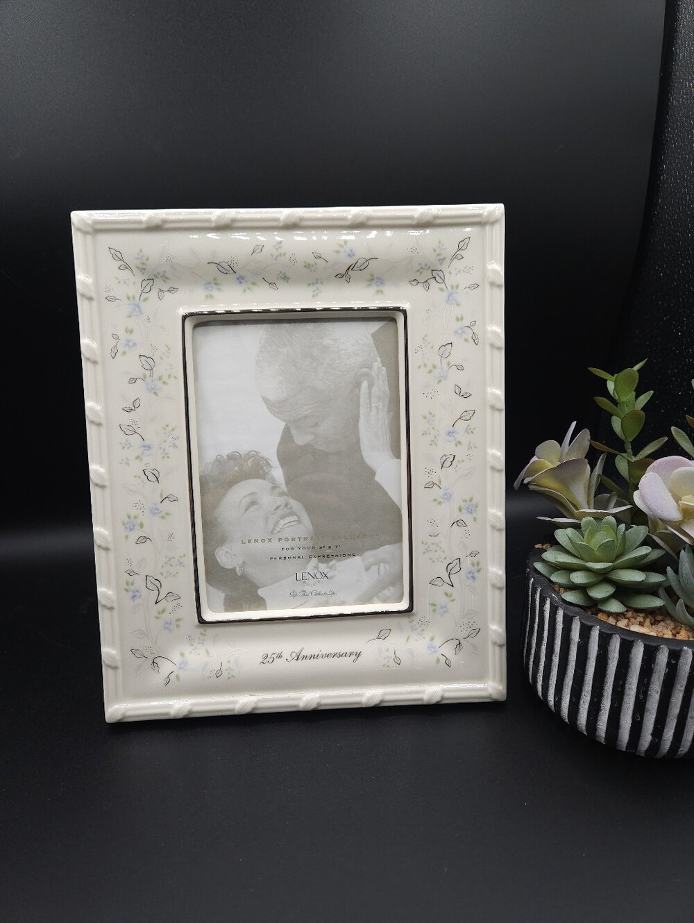 Lenox Cream Ceramic Photo Frame with Delicate Floral Accents